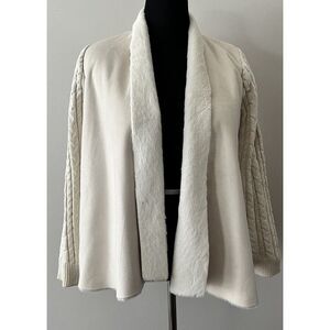 Gaby Eden Faux Fur Suede Open‎ Front Cardigan Sweater Ivory Size Medium Jacket